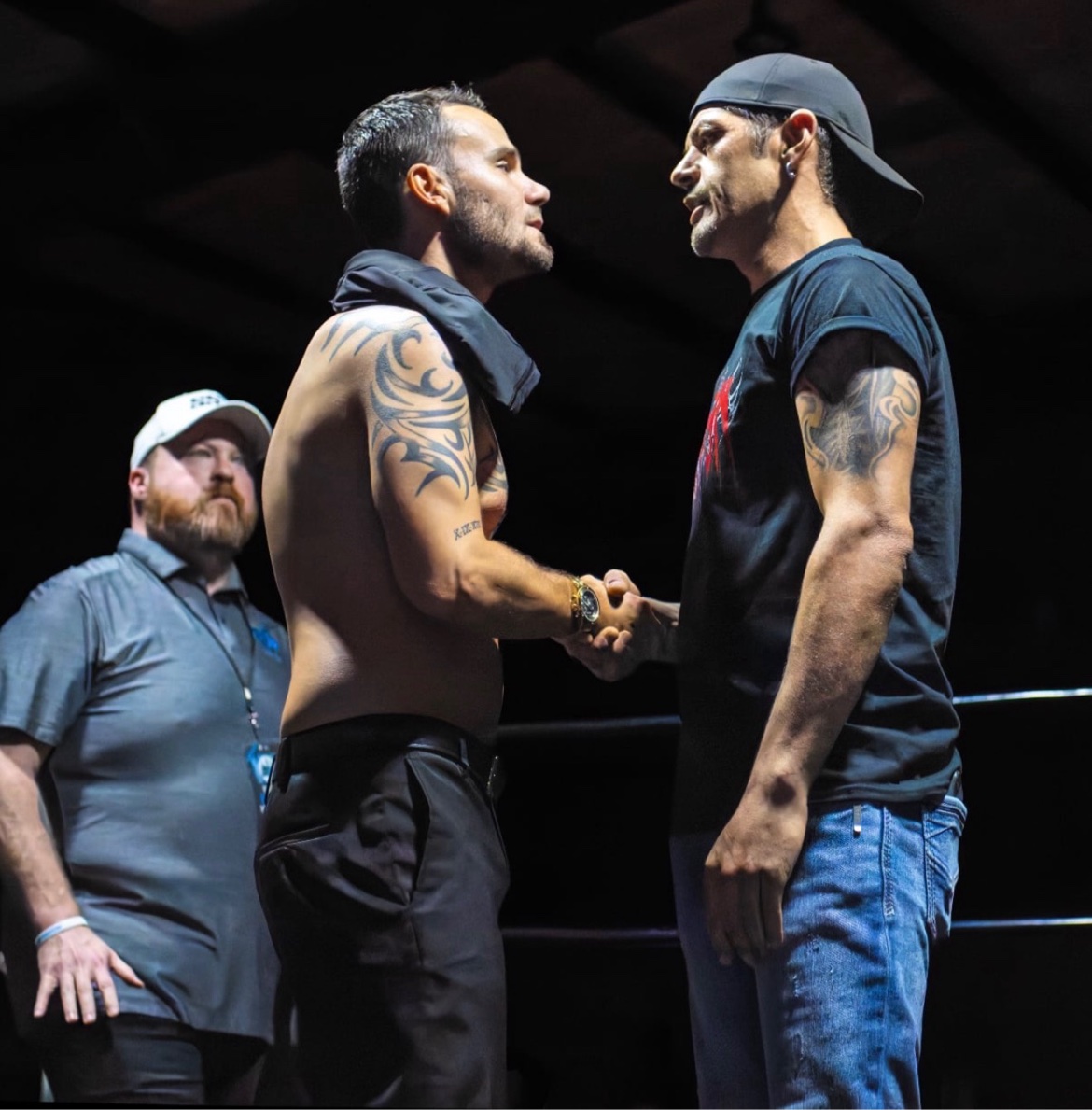Face-to-face staredown with an opponent